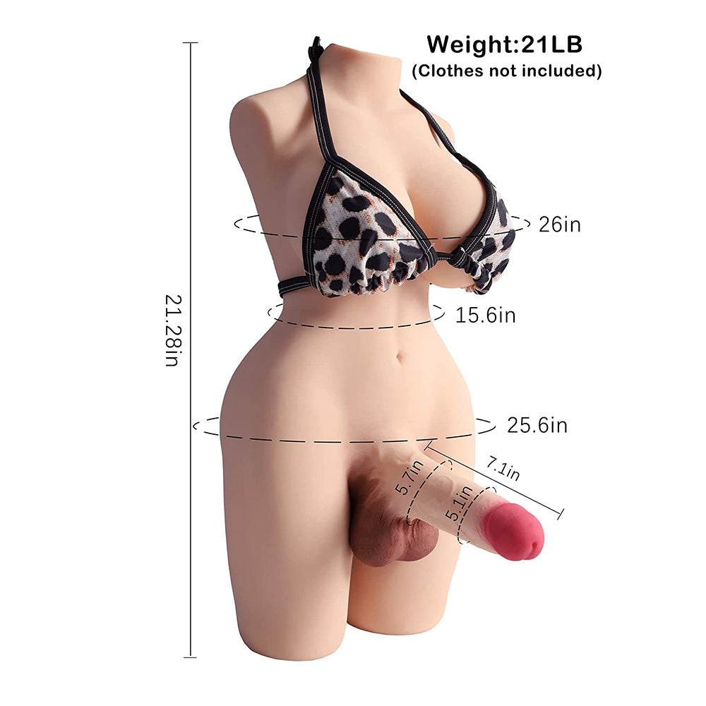 Claudia-21LB Shemale Sex Torso with 7.1" X 1.6" Big Dildo
