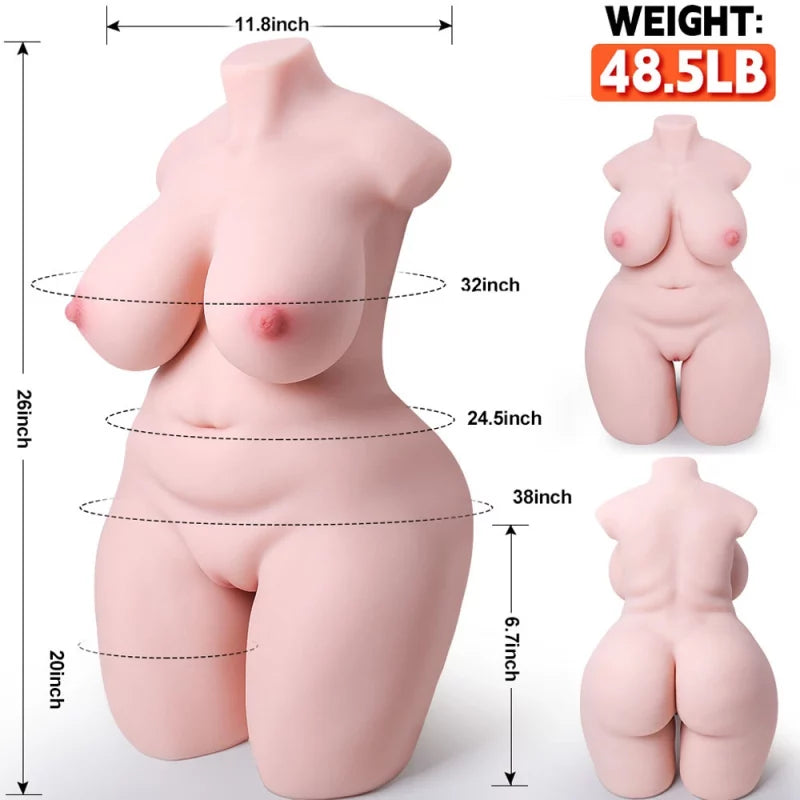 Rose-48.5LB Soft Big Boobs BBW Female Sex Doll Torso for Men Masturbation