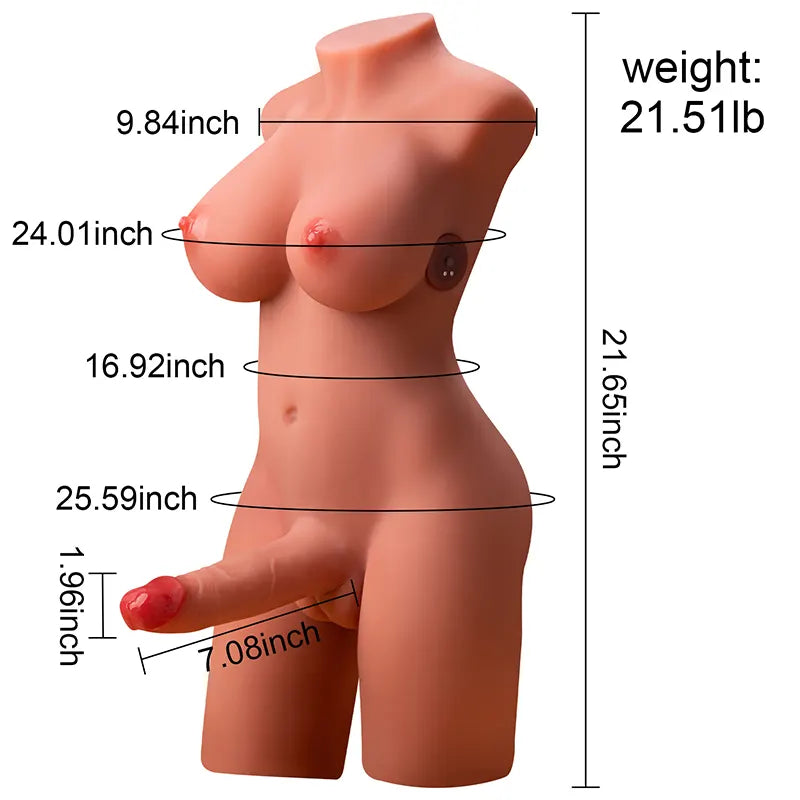 Trent-21.51LB Shemale Sex Doll Torso with 7in Thrusting Dildo
