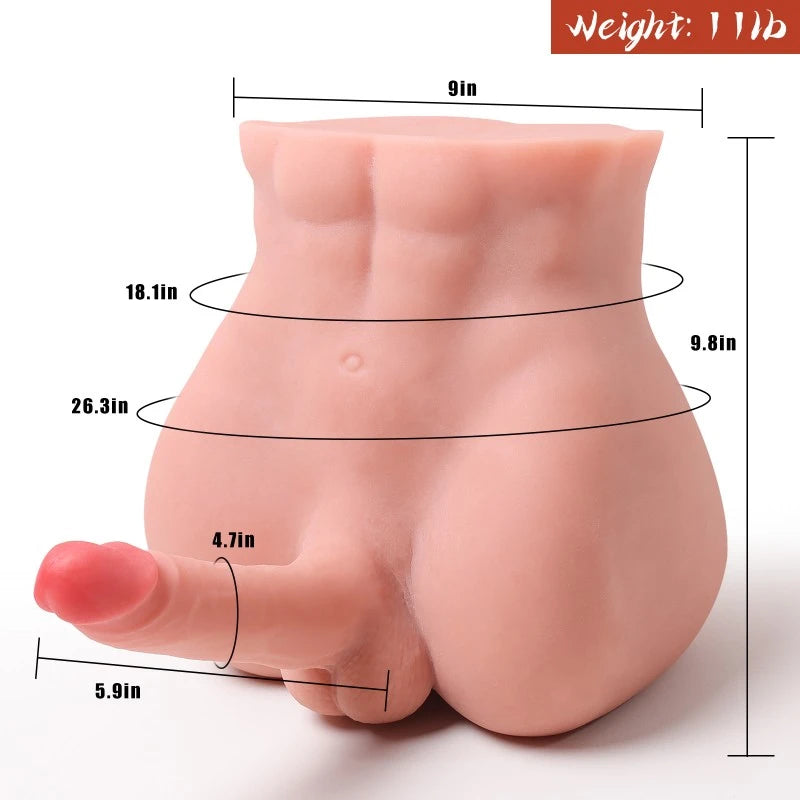 Vernon-11 LB Male Torso Sex Doll With 6.9" Dildo(Brown)